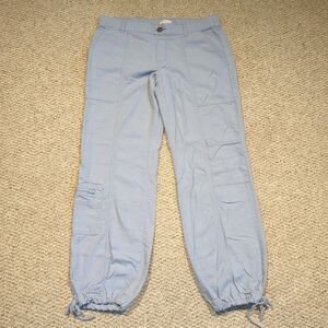Sincerely Jules Linen Blend Cargo Pants Womens Medium Blue Drawstring Ankle